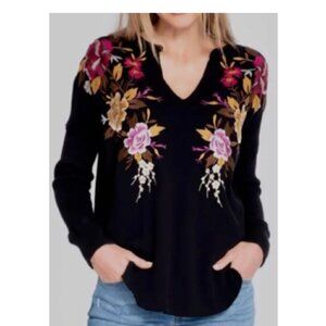 Johnny Was Floral Embroidered Boho Top Size-PXL Black